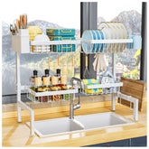 YKLSLH over sink drying rack expandable length in action saving counter space.