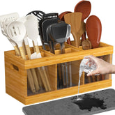 Yofidra bamboo utensil holder with six compartments keeps cutlery organized.