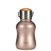 YOHKOH mini bottle with bamboo lid, front view, ideal for on-the-go hydration.