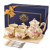 YOLIFE porcelain tea set with vintage rose teapot for elegant tea service
