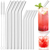 Yomarket bent glass straw 8in 8mm for hot and cold drinks, clear and durable.