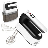 Yomelo 9-speed digital hand mixer shown with multiple attachments for versatile blending.