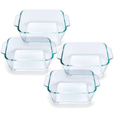 Yomvzake 5-inch square glass casserole dish with handle, ideal for single servings.