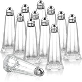 Yopay 12-piece salt and pepper shakers in clear glass tower for easy refills.