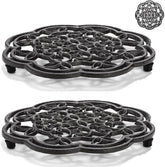 Yopay 2 pack round cast iron trivet protects countertops from hot dishes with sturdy 7.7 inch diameter