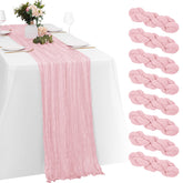 Yorcari light pink cheesecloth table runner with soft drape for elegant table settings