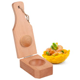 YORSEEK wooden tostonera shows 2-inch deep cup design for stuffed plantains.