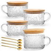 YORY vintage glass mug with bamboo lid for cozy tea or coffee