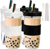 Youeon bubble tea cups 4-pack in white and black, ideal for at-home boba.