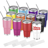 YOUKE OLA 12-pack insulated tumblers in multicolor with lids for hot or cold drinks.