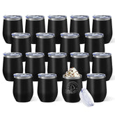 YOUKE OLA 18-pack stainless steel wine tumblers with lids, ideal for gatherings.