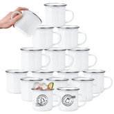 YOUKE OLA 16-pack enamel mugs white 12oz side view, sublimation-ready blank surface.