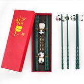 Young Dance Panda Chopsticks Set with green gift case, ideal for gifting
