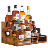 YQBRAO 3-Tier Liquor Shelf in rustic wood for an organized home bar display.