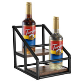 YQBRAO coffee syrup rack organizer shows a 2-tier four-bottle setup for easy access.