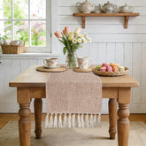 yuboo Boho table runner beige-brown weave enhances neutral living room decor and warmth