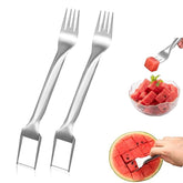 YUEOL watermelons fork slicer 2in1 in use for mess-free fruit cubes at a party