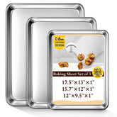 Yuiicaov baking sheets collection in a kitchen, three versatile sizes for daily baking.