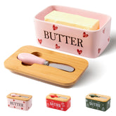YumiPLUS pink heart design butter dish on counter keeps butter fresh and within reach