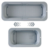 YUNKWONG extendable sink colander basket extended over the sink for easy washing.
