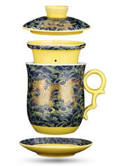YURROAD dragon-pattern tea mug with built-in strainer for clean brewing.