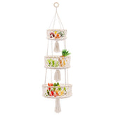 Yuuzue 3-tier hanging basket for fruit storage in a neat kitchen setup.