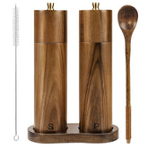 Yvake wooden salt and pepper grinder set shows adjustable coarseness for precise seasoning.