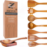 Z&YOU teak utensil set for daily cooking with durable non-toxic wood