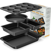 Zapstarz 5-piece baking pans set top view showing space-saving stackable design for easy storage