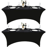 ZarzaaSik 6ft black spandex table cover on a rectangle table for a polished setup.
