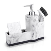 ZCCZ marble-pattern dish soap dispenser with integrated sponge holder for neat kitchen counters.