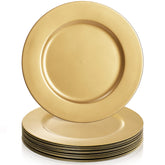 ZEAYEA gold charger plates 13in closeup for a luxurious wedding table setting.