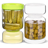 ZENS glass pickle jar with strainer flip shows airtight containment for fresh pickles