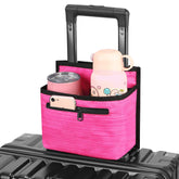 ZHCHG luggage cup holder attached to a suitcase handle keeps drinks secure.