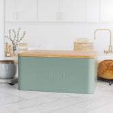 ZICOTO beautiful bread box with wooden lid keeps bread fresh and ready to slice