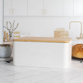 ZICOTO bread box on countertop showing spacious storage for homemade loaves.
