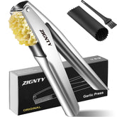 ZIGNTY garlic press in stainless steel for efficient mincing and easy cleanup.