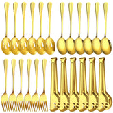 ZLMTZDJD 24pc serving utensils set, gold finish, ideal for elegant buffet service.