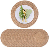 ZLMXXT round woven placemats 13in provide elegant heat protection for dinner settings.