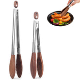 ZLMXXT 2pc wooden tongs with natural walnut tips for safe grilling and serving
