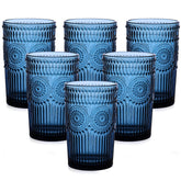 ZMOWIPDL vintage blue textured flower highball glass enhances table aesthetics for water and cocktails
