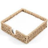 ZMZKKLL napkin holder on table with woven rope for elegant organization.