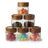 Zoaiirte 6-pack glass jars with acacia lids for airtight freshness in pantry.