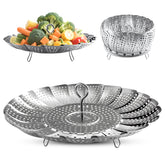 ZOCY Steamer Basket in foldable stainless steel, ideal for compact storage after steaming.