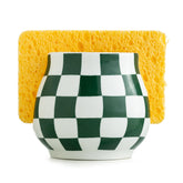 Zoeeker checkered sponge holder keeps sponges dry at the sink.
