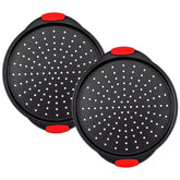 ZOEHROWS 13-inch pizza pan with holes for even heat and crispy crust.
