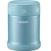 Zojirushi food jar aqua blue front view showing durable vacuum insulation for hours of hot or cold meals.