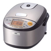 Zojirushi NP-GBC05XT front view with lid, sleek stainless steel finish.