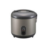Zojirushi rice cooker metallic gray front view, compact design for small kitchens