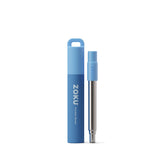 ZOKU blue collapsible straw in its protective case for travel